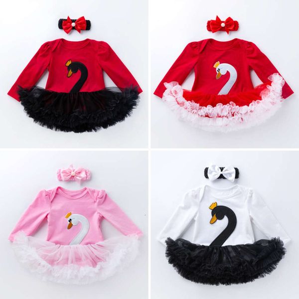 Ropa para niños para niños Versión coreana de manga larga Hanyi Der Caricina de Swan Mesh Princess Vestido