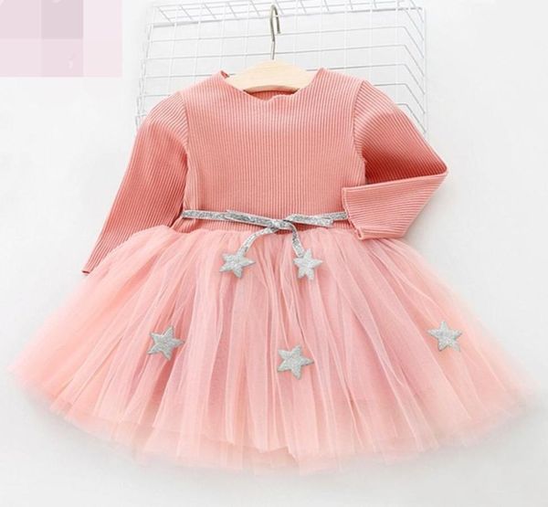 Baby Childrens Clothing Girl Robe épissant Veil étoile Jupe princesse coréenne Coton bébé à manches longues T2112047590641
