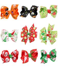 Baby Christmas Bow Barrettes 12 Design Cartoon Gedrukt Hair Bows Kinderen BOEK Hoofdkleding Babyhoofdbanden Girls Hair Clips 063866913