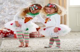 Baby Christmas Rendier Clothing Set Girl Boutique Kleding Toddler Xmas Outfit Kleurrijke kerst Deer Kidwear Dress Set Trouserl9722294