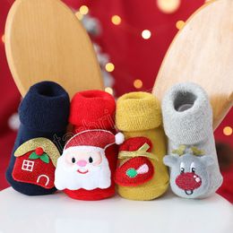 Chaussettes de noël pour bébé, en peluche d'élan, antidérapantes, chaussettes de sol pour enfants, garçons et filles, dessin animé, père noël, chaussettes épaisses en éponge, cadeau pour tout-petits