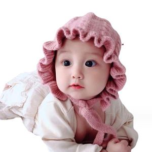 bébé classique tissage chaud doux tricoté chapeau de laine à volants chaud hiver chaud princesse chapeaux polaire capuche mignon Unique Deisgn casquette plus chaude MZ9108