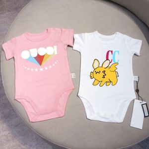 Babykleding 2 stks wit met roze zomerjongen/meisje baby bodysuit schattig dier gedrukt romper zacht katoenen jumpsuit voor pasgeborenen kleding
