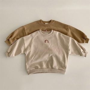 Bébé vêtements automne filles arc-en-ciel broderie sweats hauts enfants à manches longues T-shirt enfant en bas âge garçons pull décontracté 211029