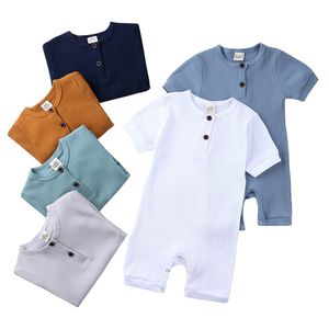 Vêtements de bébé garçon / fille bébé bleu saut de combinaison bodys de bodys d'été de couleur solide saut en coton doux pour nouveau-nés vêtements 1963