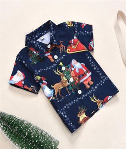 Vêtements de bébé Noël Children039s T-shirt Tops Nouvel An Père Noël Elk Flocon de neige Arbre de Noël Bleu foncé Vêtements imprimés Fa4305559