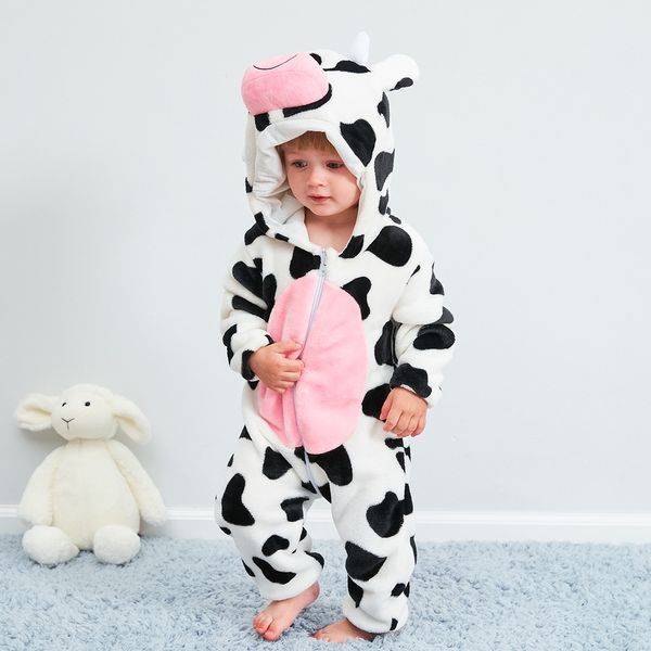 Ropa de bebé Otoño e Invierno cálido franela bebé mameluco traje vaca Animal modelado pijamas niños ropa de escalada