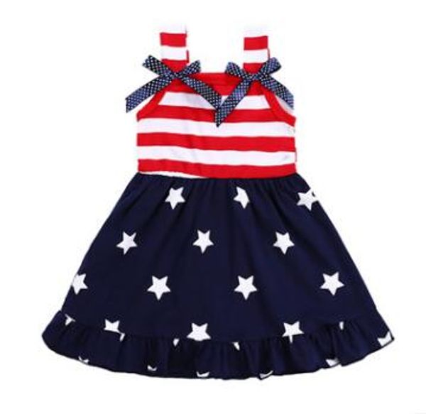 Vêtements de bébé fille robes drapeau américain 4 juillet robe arc rayé étoile princesse robe filles indépendance robe été robe d'été BZYQ5742