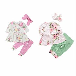 Bébé Vêtements Filles Floral Imprimé Vêtements Ensembles Enfants Ruffle Top Dot Pantalon Bandeau Costumes Enfant À Manches Longues Tenues Chaudes Bandeau Costume CYP481