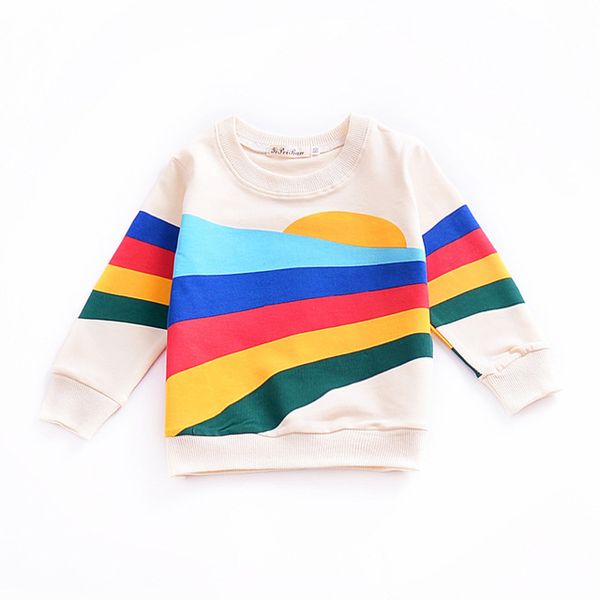 Bébé Vêtements Filles T-shirt Vêtements Pour Enfants 2018 Nouveau Bébé Garçon Fille Vêtements À Manches Longues Tops Tee Rainbow Print Toddler Enfants Manteaux Sweat