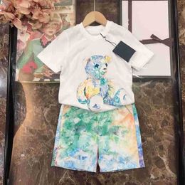 babykleding kind designer sets meisje jongen t-shirt set kinderkleding luxe zomer shorts mouw met letters beer graffiti maat 90-160