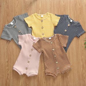 Vêtements de bébé enfants barboteuses rayées été nouveau-né combinaisons à manches courtes infantile coton respirant Onesies Boutique bouton body YP822