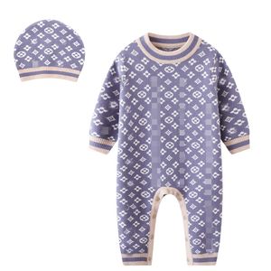 Mamelucos de diseñador de lujo Ropa para recién nacidos Invierno Cálido Lana de punto Body Bebés Mono Mono para niños pequeños Mamelucos infantiles Sombrero 2 piezas Ropa