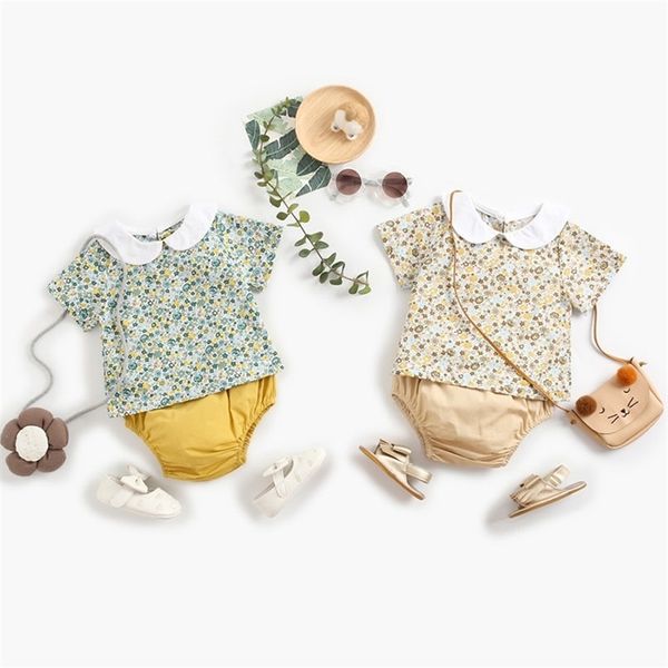 Conjunto de ropa para bebés Camisas sin mangas de verano + pantalones cortos de PP Traje nacido Flor Niños Niña Niño Monos Trajes 210521