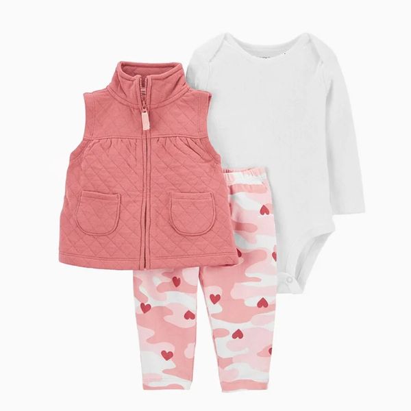 Ensembles de vêtements pour bébés, manteau chaud d'automne et d'hiver, gilets pour bébés garçons et filles, veste en coton à manches longues, barboteuse pantalon 3 pièces 240314