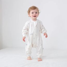 Vêtements de bébé Sleeping Raiper Coton Pyjamas Bamboo Fibre Zipper Détachable MANDES LONGES GOLS FILLES NIGHTYAGE 240325