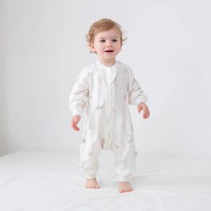 Babykleding Slapen Romper katoenen pyjama's bamboe vezel ritssluiting afneembare lange mouw kinderen jongen meisjes nachtelijk 240325