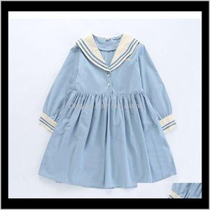 Ropa de bebé Bebé Maternidad Entrega de caída 2021 Vestidos 110160 cm Adolescente Niñas Manga larga Universidad Estilo Rodilla Estilo Cuello azul marino Primavera Autu