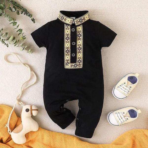 Vêtements pour bébés garçons âgés de 3 à 24 mois, combinaison d'été décontractée à manches courtes pour bébé prince, combinaison à boutons pour tout-petits, 240116