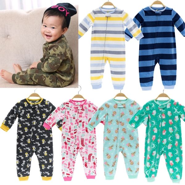 Bébé vêtements bébé filles vêtements polaire bebes garçons outwear chaud fermeture éclair petites filles salopette pyjamas combinaison barboteuse 210226