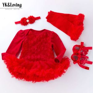 Baby Clothing Moederdag 2024 Spring en herfst Baby Lange mouwen Composiet Rose Dress Red Pink Princess Dress