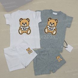 Ropa para bebés estampado lindo oso buque oso 100% algodón niños niños niñas de manga corta camisetas pantalones cortos sets de verano niños infantiles ropa 2pcs