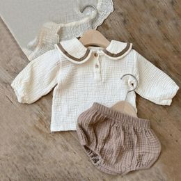 Ensemble de vêtements pour bébé 0-3 ans en coton biologique bleu marine design vêtements pour bébé garçon chemise + Bloomerst 2 pièces vêtements pour enfants vêtements pour bébé 240225