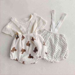 Babykleding Set Baby Solid Color Short-Sleevet-Shirt + Romper Two-Pie Pak Summer Newborn Boys Girls Outfit G220509