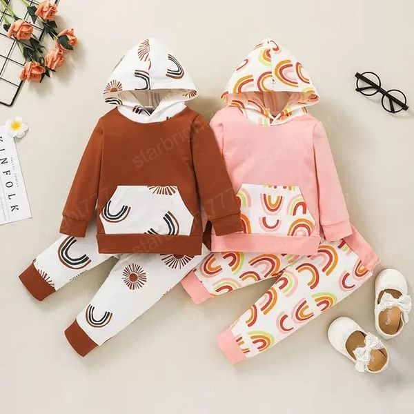 Bébé Vêtements Ensemble Rainbow Hoodies + Pantalons Tenues Automne 2021 Enfants Boutique Vêtements 0-2T Toddler Garçons Filles Coton À Manches Longues Costume