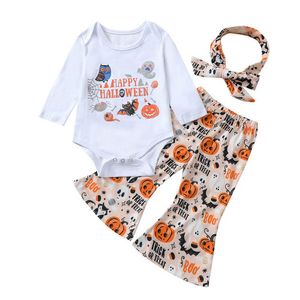 Conjuntos de ropa para bebés Trajes para niñas Ropa infantil Disfraces de Halloween Primavera Otoño Algodón Mamelucos de manga larga Pantalones acampanados Pantalones Diademas