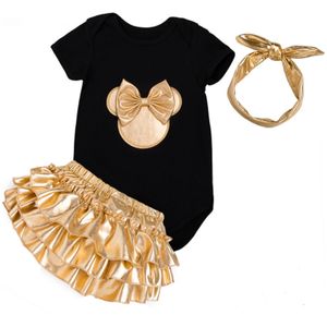 Conjuntos de ropa para bebés Mamelucos Chica Arco Diadema Botón Mono infantil Tops para bebés recién nacidos + Conjunto de falda Monos Trajes de moda GGA3507-3