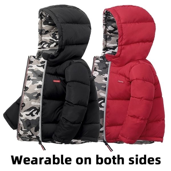 Vêtements bébé hiver chaud enfants doudoune camouflage double face porter garçons et filles à capuche bébé coton manteau 210916