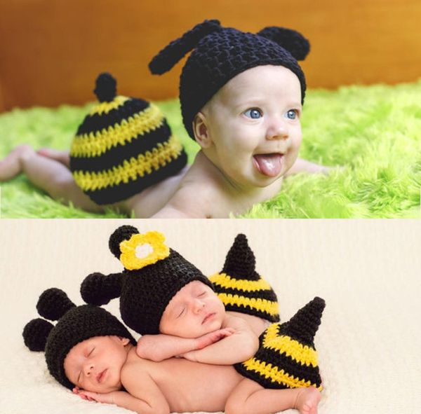 Costume bébé Crochet bébé casquette abeille noire nouveau-né bébé pographie accessoires conception chapeau nouveau-né cape Po accessoires tricoté BP0941734689