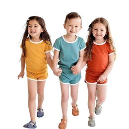Baby Cotton Nightgown sets Infant top Bottom 2pcs Toddler Girls Boys Boys Trendy Short Sleeve Home Wear Pyjamas Set 03year 240325