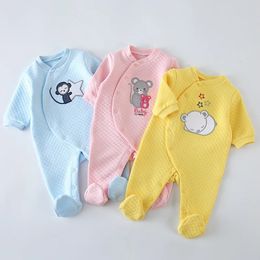Macacão de algodão para bebês, roupas de manga comprida, unissex, pijama nascido, menina, menino, macacão com pés, roupa 240119