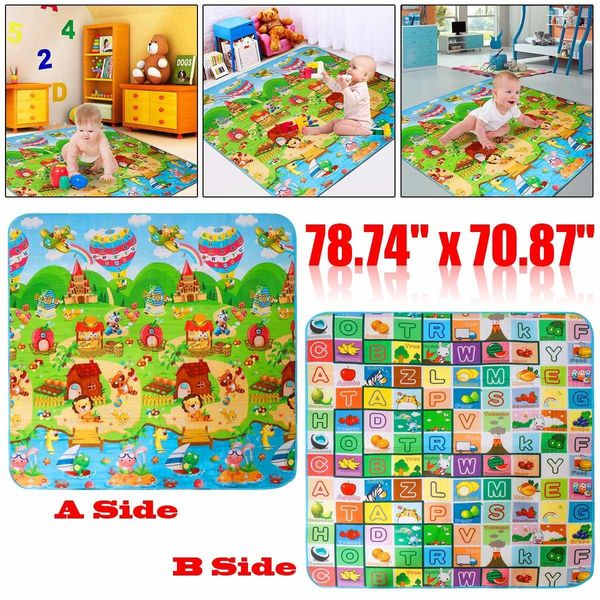 Baby Crawling Play Mat 2 * 1.8 metros 1 cm de espesor Climb Pad Letras de frutas de doble cara y Happy Farm Baby Toys Kids Carpet Baby Game LJ201113