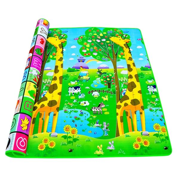 Baby ramper Jeu Tapis 2 * 1,8 mètre de montée Plaquettes de fruits double côté et joyeuse ferme bébé jouets jouets joueurs bébé match de tapis enfants 210320