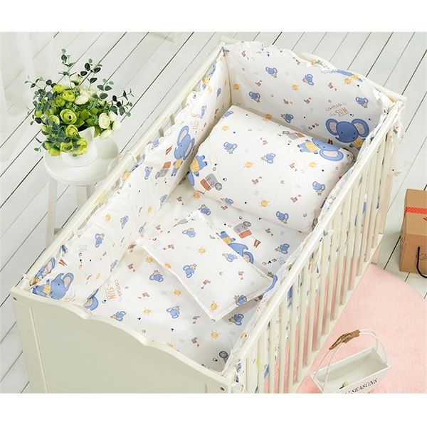 Conjunto de ropa de cama para cuna de bebé Algodón Recién nacido Bebé Niña Kit de parachoques Bero Cuna Vivero Ropa de cama Edredón, (+ Sábana + Almohada + Edredón) LJ201105