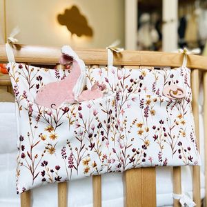 Caddy de rangement pour berceau de bébé imprimé mignon organisateur de berceaux de pépinière sac suspendu à Double poche pour décor de pépinière de chevet