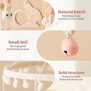 Baby Crib Wood Crochet Labbit Bed Bell Wool Rattles Toy Toddler mobile 0-12 mois Mobile Rattles Carrousel For Cots Musical Gift