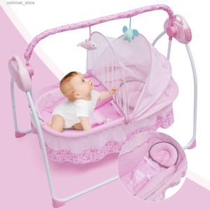 Baby Cribs 5 Gears Electric Auto-Swing Baby Berce Cradle Sleep Bed Infant Rocker + Net Music Bluetooth Music Réglable + Mat L416