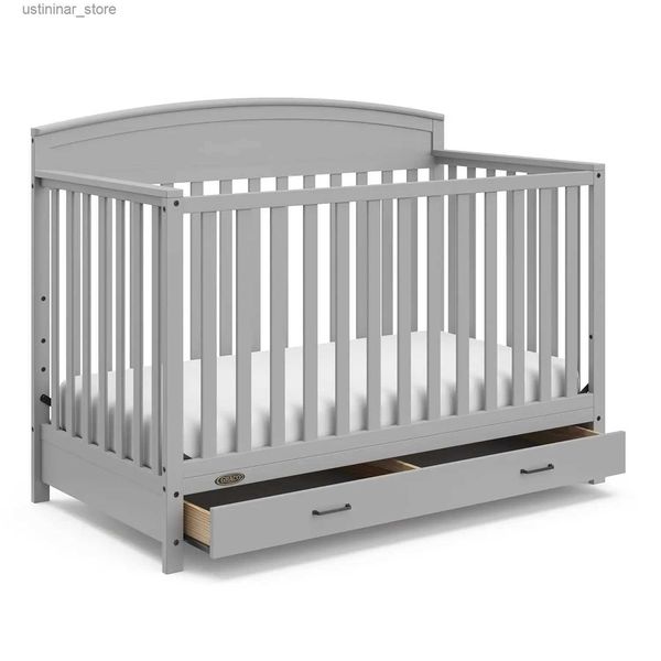 Cunas de bebés Cuna convertible 5-en-1 con cajón (gris de guijarros) -convertidos de cunas de bebé a cama para niños pequeños colchón de tamaño completo L416 L416