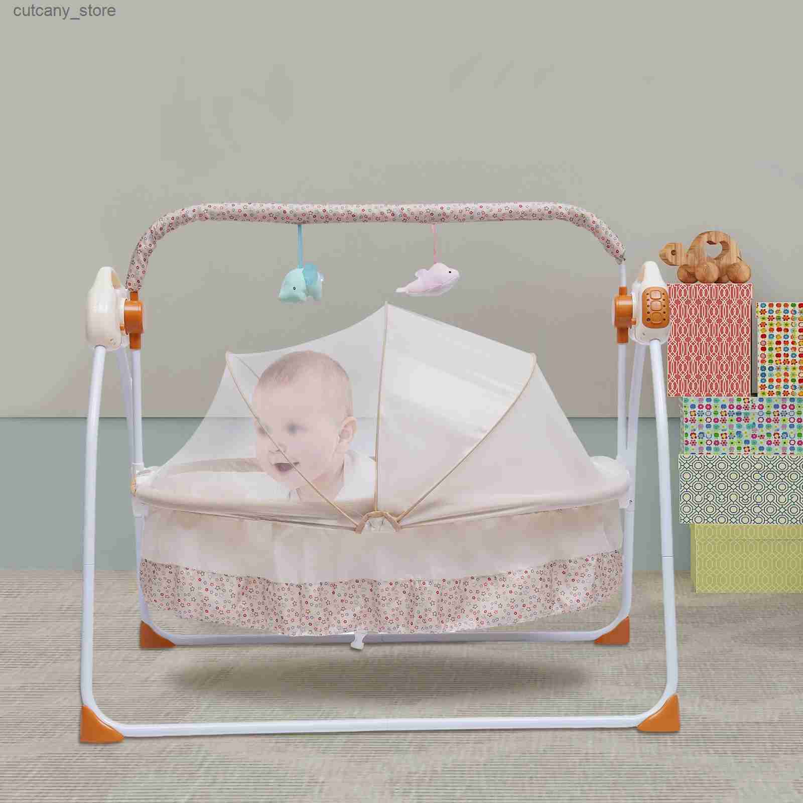 Baby Cribs Automatisk gungstol Ectric Baby Swing Bed Crib Musik justab+ Mat Crad Rote Control L240320