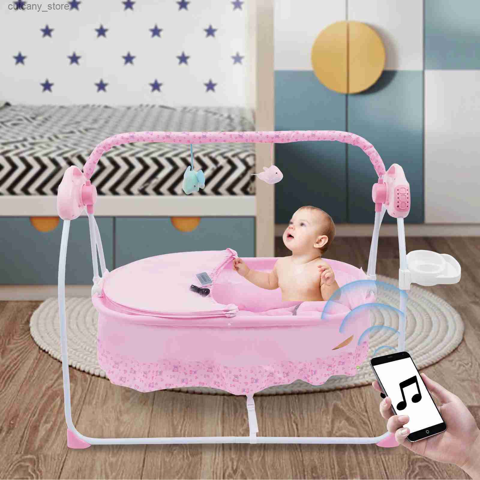 Baby Cribs Ectric Bluetooth Baby Crad Swing Portab Crib Infant Bed Bassinet Rocking With Music Soothing Artifact Bassinet L240320