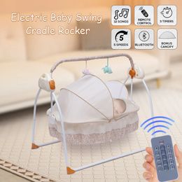 Cunas para bebés Cuna eléctrica para bebés Columpio automático Cesta mecedora para dormir Moisés Cama para cuna con control remoto de música MP3 Caqui 231017