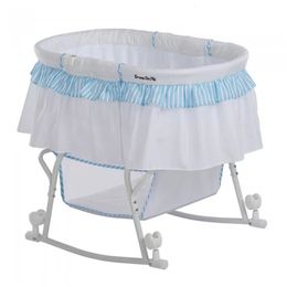 Babywiegjes Lacy draagbare 2-in-1 blauw-witte wieg en wieg - perfect comfortabele en stijlvolle slaapoplossing voor babykamers. 231017