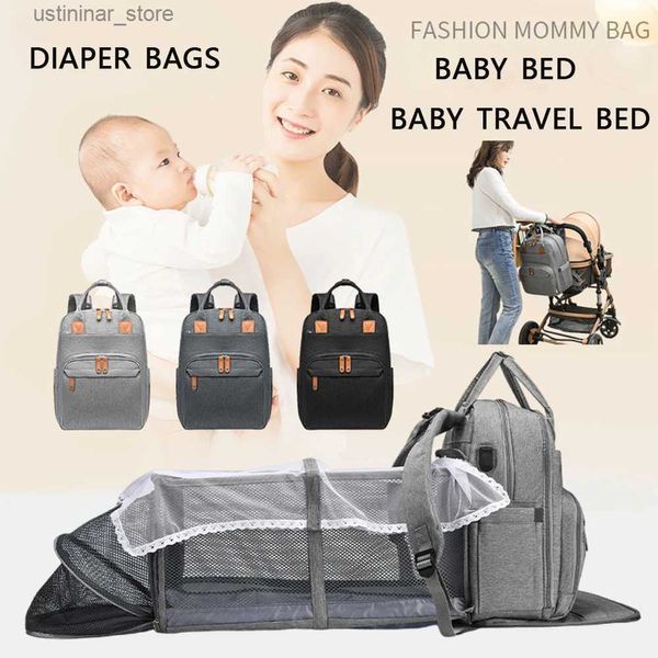 Bébé berceau grande capacité maman sac bébé voyage de voyage moustique net portable pliage lit berceau pliant bébé sac à dos femelle maman de sortie sac l416