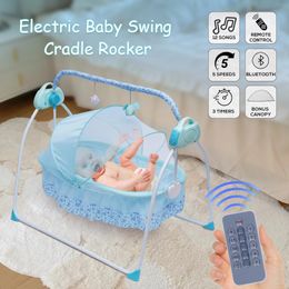 Babybedjes Draagbare Elektrische Schommel Babybedje Wieg Auto Wieg Baby Muziek Schommel Slapen Bed Met Afstandsbediening Bluetooth 231017