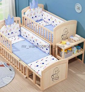 Cunas para bebés Cama de bebé sin lacar de madera maciza Cuna para recién nacidos Cama de cuna multifuncional Cama de empalme para niños Q231205