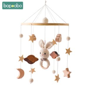 Baby Crochet Bunny Bed Bell Toys 0-12 maanden voor houten mobiele rammelende wieg peuter rammelaars carrousel COTS Musical Toy 240418